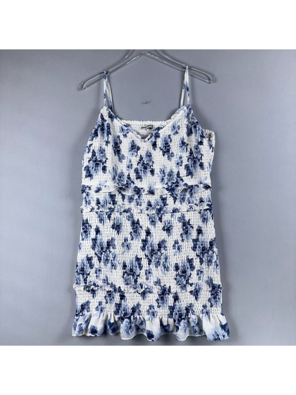 Abercrombie & Fitch Mini Dress Size XXL Floral Smocked Ruffle Blue White Sleevel - Picture 4 of 11